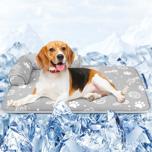 Self-Cooling Dog Mat with Pillows – 39''x28'', Washable & Foldable